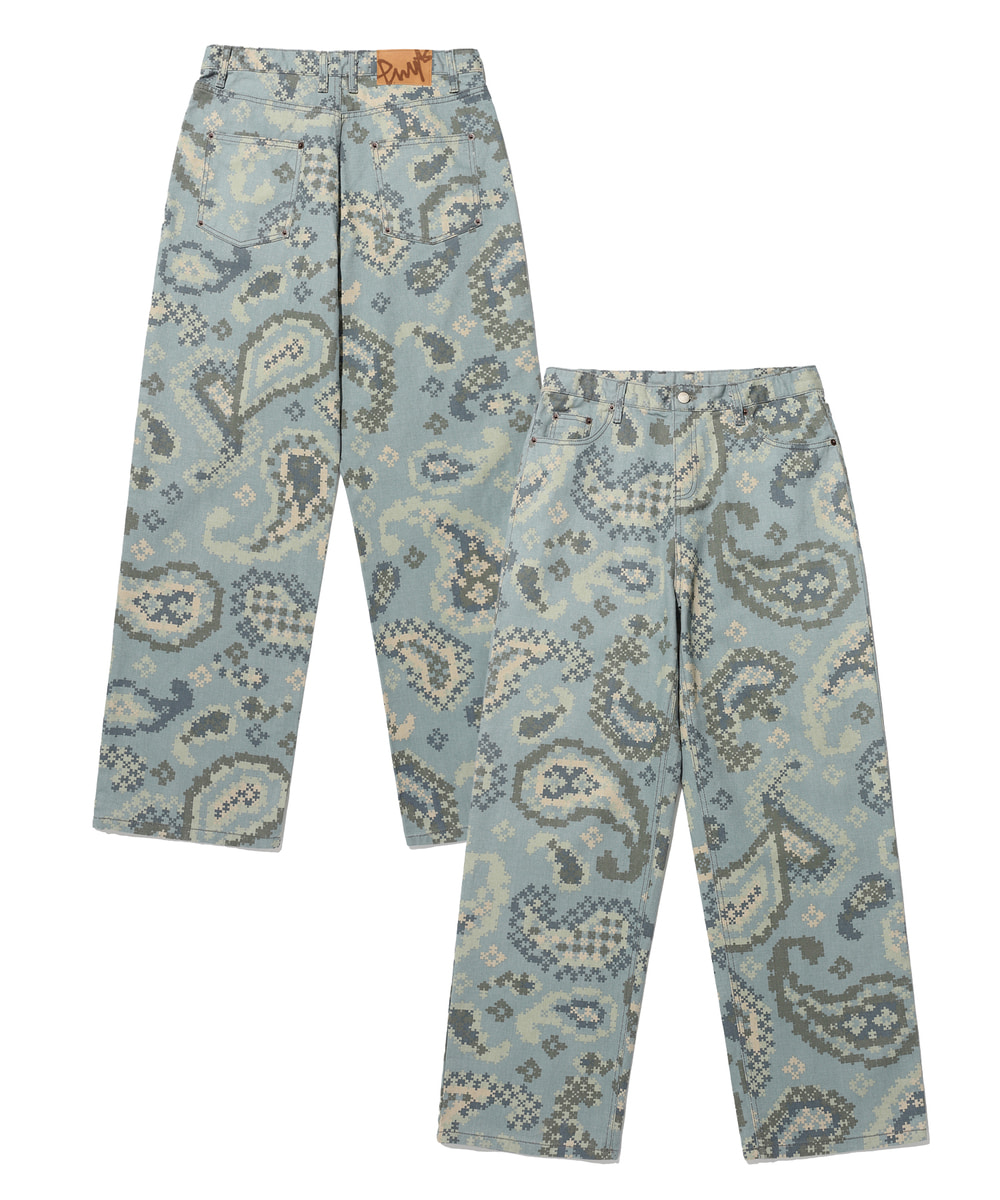 PHYPS® PAISELY PUZZLE PATTERN WIDE FIT PANTS GREEN