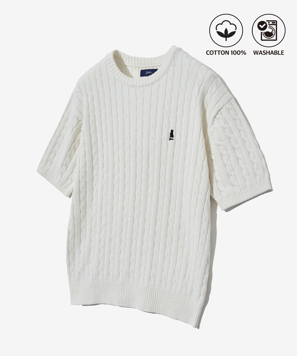 HERITAGE DAN CABLE SHORT-SLEEVE ROUND KNIT IVORY