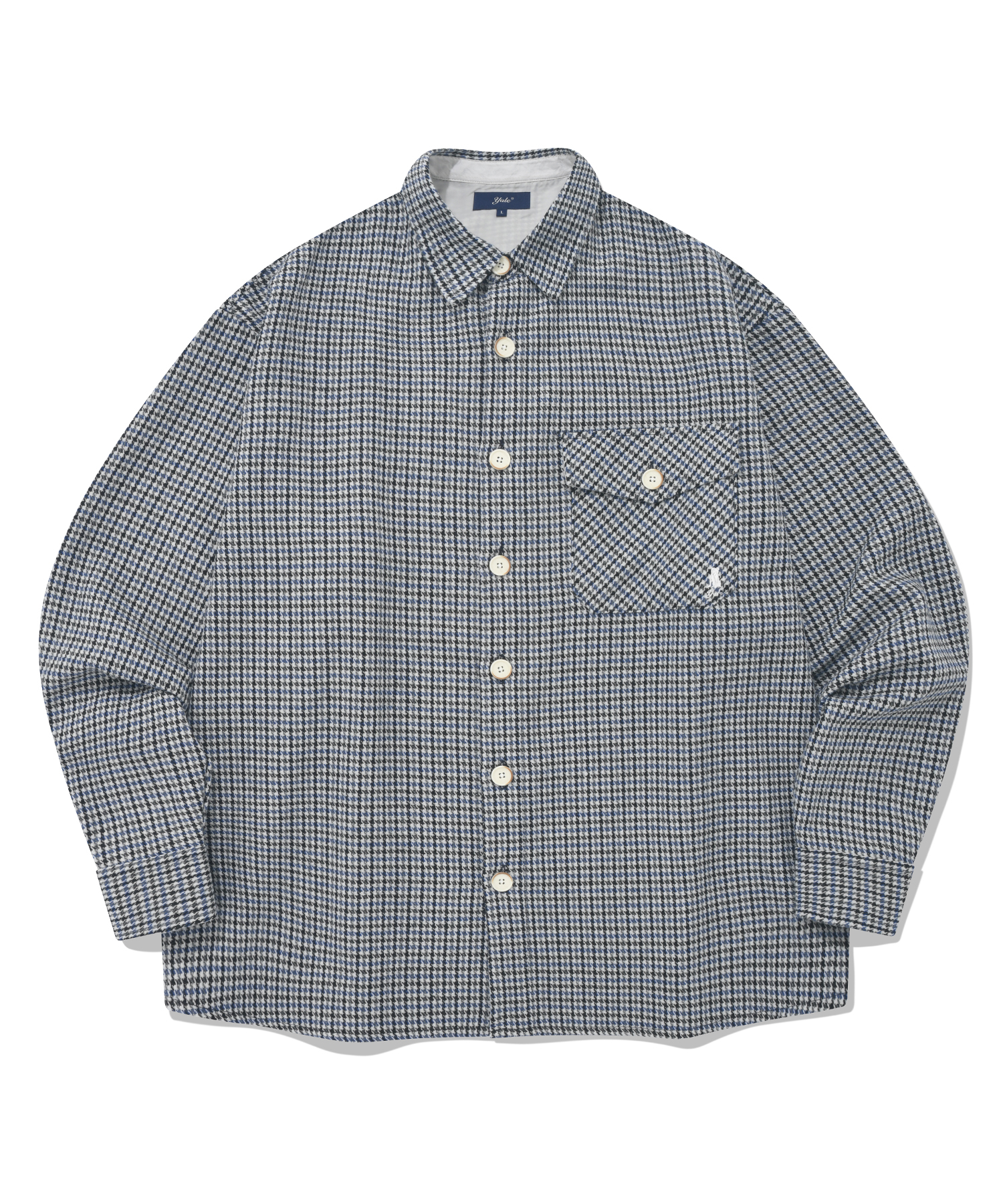 HEAVY HOUNDSTOOTH WOOL ONE POCKET CHECK SHIRT IVORY