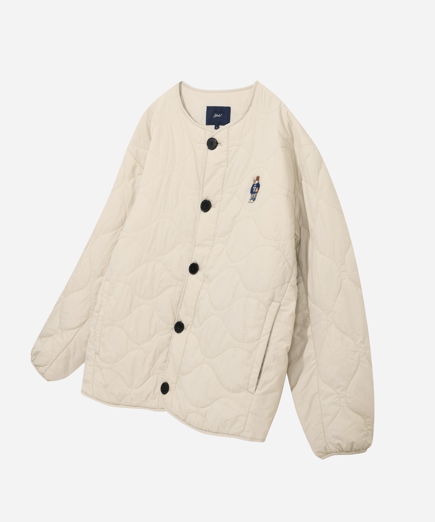 EMBROIDERY DAN COLLARLESS QUILTING JACKET IVORY
