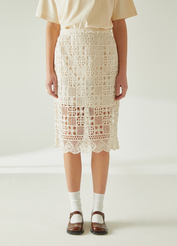 레이스 미디 스커트 아이보리 LACE MIDI SKIRT IVORY