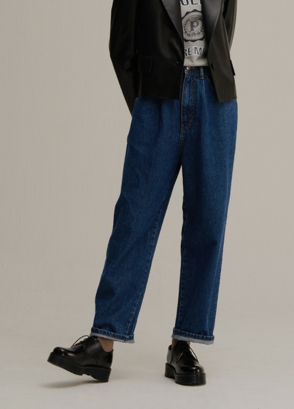 원턱 배기 인디고 데님 팬츠 블루ONE TUCK BAGGY INDIGO DENIM PANTS BLUE