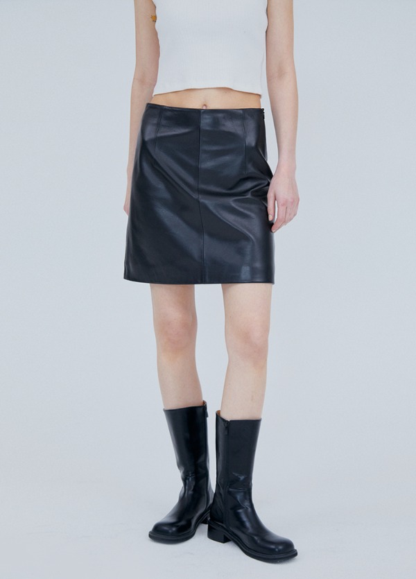 리얼 램스킨 심플 미니 스커트 블랙 REAL LAMBSKIN SIMPLE MINI SKIRT BLACK