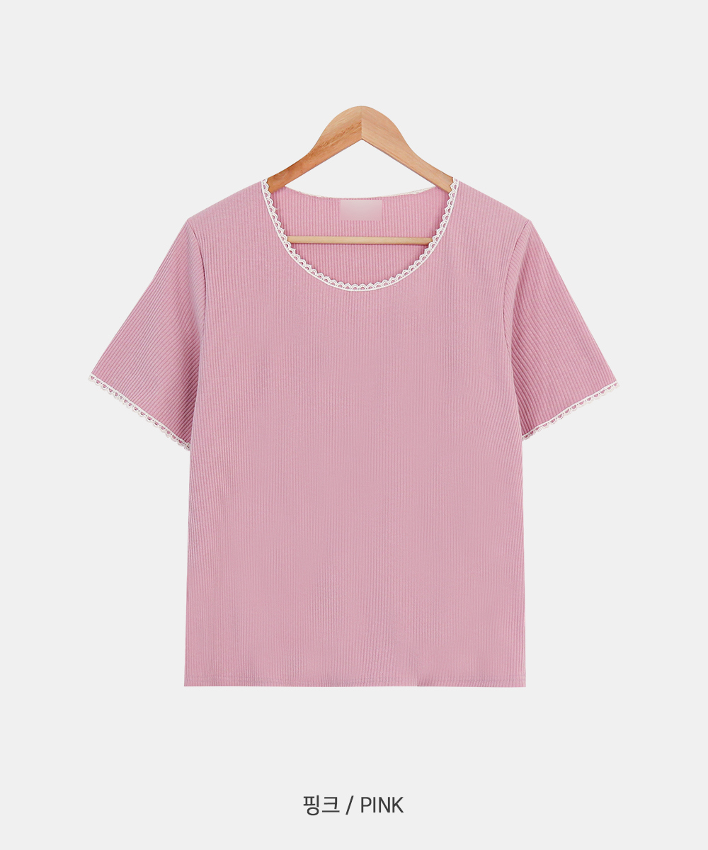 반팔 티셔츠 베이비핑크 색상 이미지-S1L18