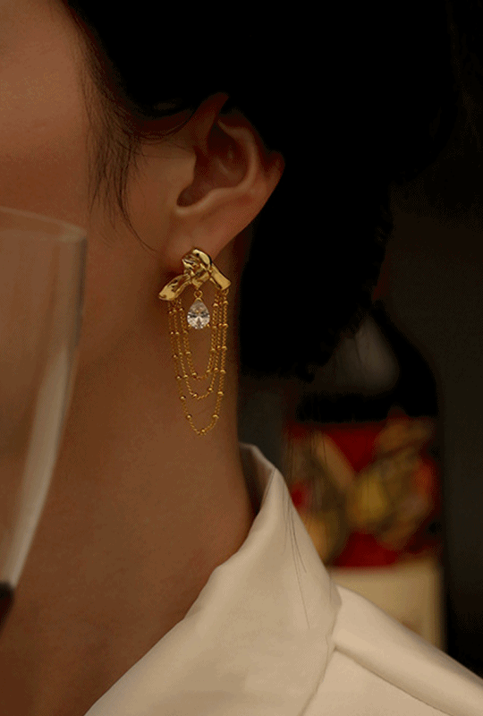 (18k도금) 스터드 드롭 귀걸이-earring
