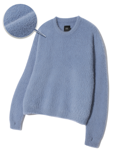 CROPPED HAIRY ROUND NECK KNIT_SKY BLUE