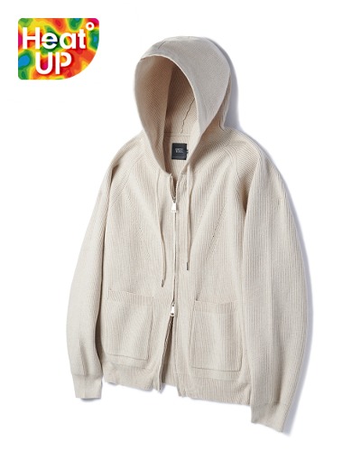 2WAY HEAVY WEIGHT HACHI KNIT HOODY ZIP-UP_OATMEAL