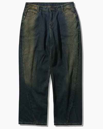 CURVED SLASH DENIM PANTS_ YELLOW WASHING