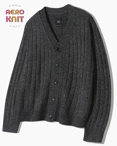 STRIPE BOUCLE KNIT CARDIGAN_CHACOAL GRAY