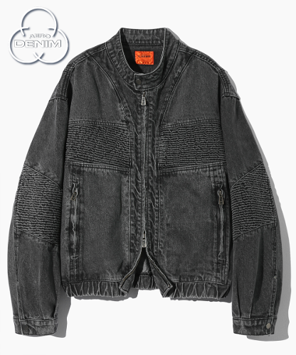 (VLAD) WASHED DENIM BIKER JACKET_GRAY