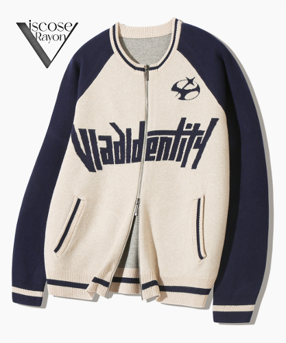 (VLAD) 2WAY RAGLAN ARTWORK ZIP-UP KNIT_NAVY