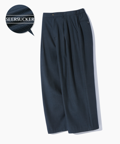 (여름용) OVERSIZED SEERSUCKER TWO TUCK PANTS_NAVY