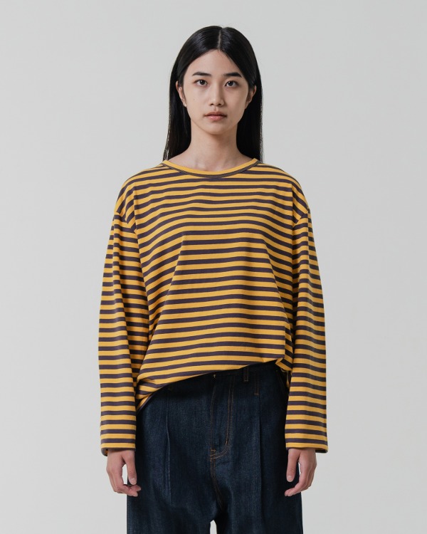 (올시즌) LAYERING STRIPE T-SHIRT_YELLOW&amp;GRAY