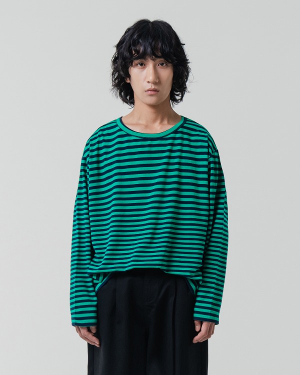 (올시즌) LAYERING STRIPE T-SHIRT_NAVY&amp;GREEN