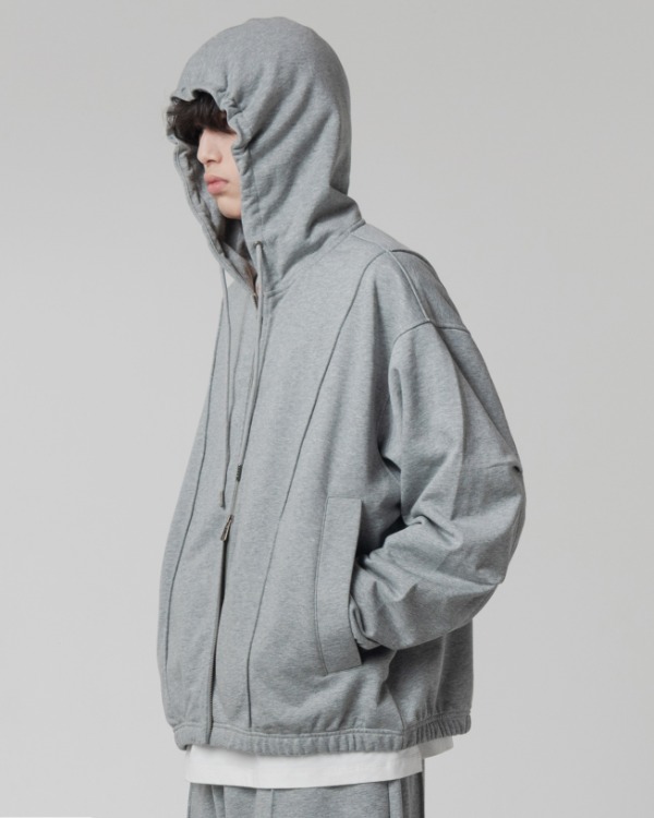 (올시즌) 2WAY PIN TUCK HOOD ZIP-UP_DARK MELANGE