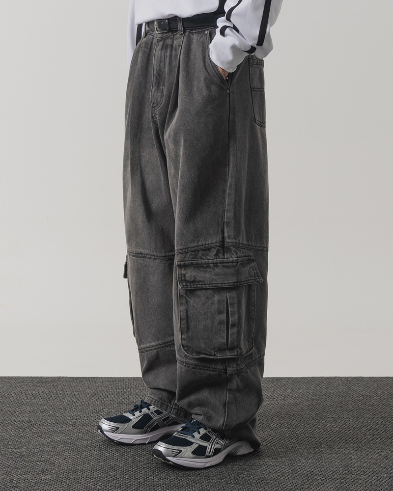 CALF POCKET CARGO DENIM PANTS_GRAY