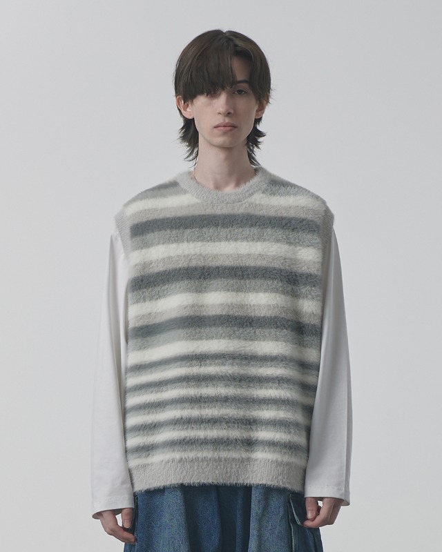 CANVAS HAIRY KNIT VEST_GRAY