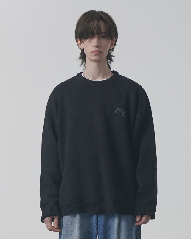 (올시즌) ASI WOOL SMALL LOGO HEAVY ROUND NECK KNIT_BLACK