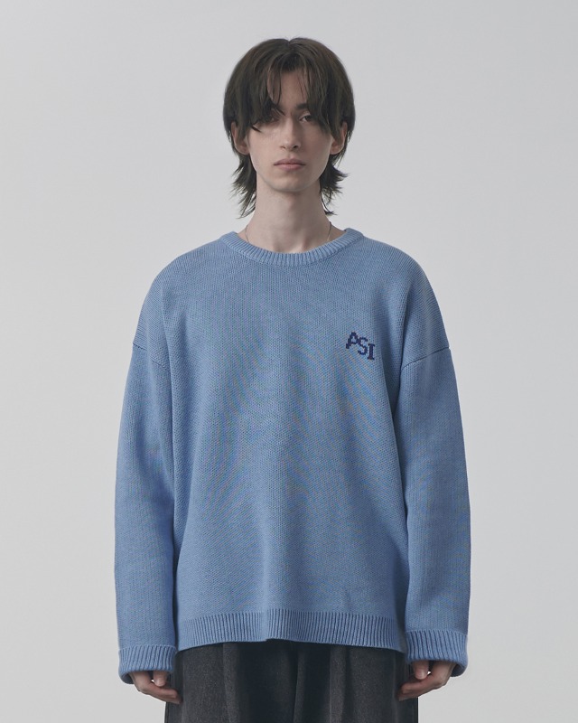 (올시즌) ASI WOOL SMALL LOGO HEAVY ROUND NECK KNIT_SKY BLUE