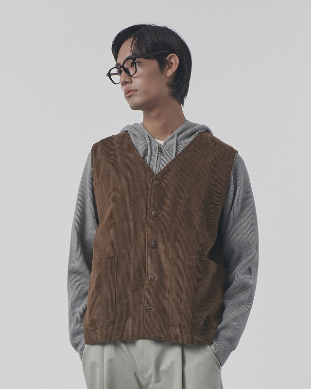 CORDUROY FATIGUE VEST_BROWN