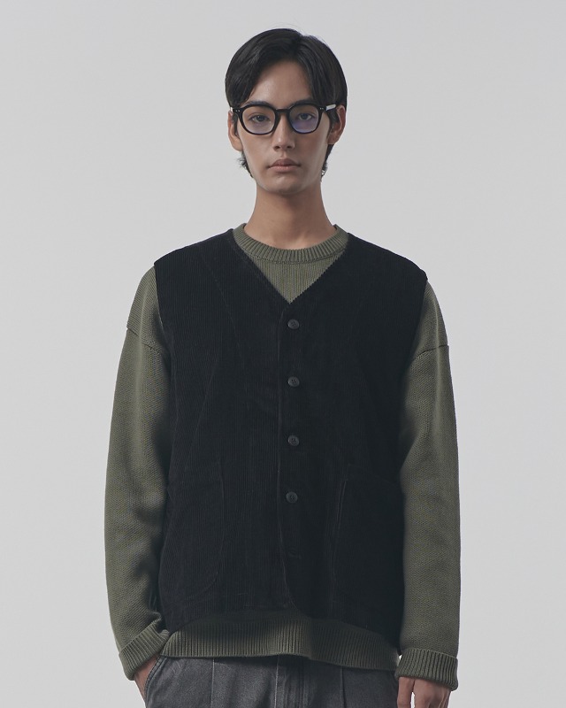 CORDUROY FATIGUE VEST_BLACK