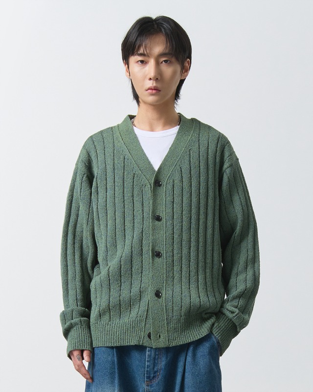 STRIPE BOUCLE KNIT CARDIGAN_GREEN