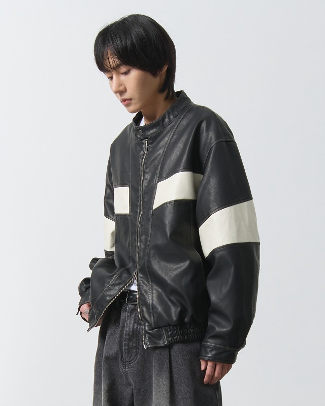 VEGAN LEATHER RACING JACKET_BLACK