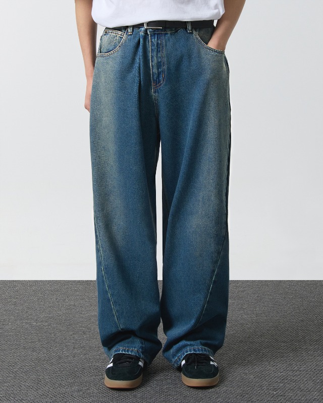 CURVED SLASH DENIM PANTS_INDIGO