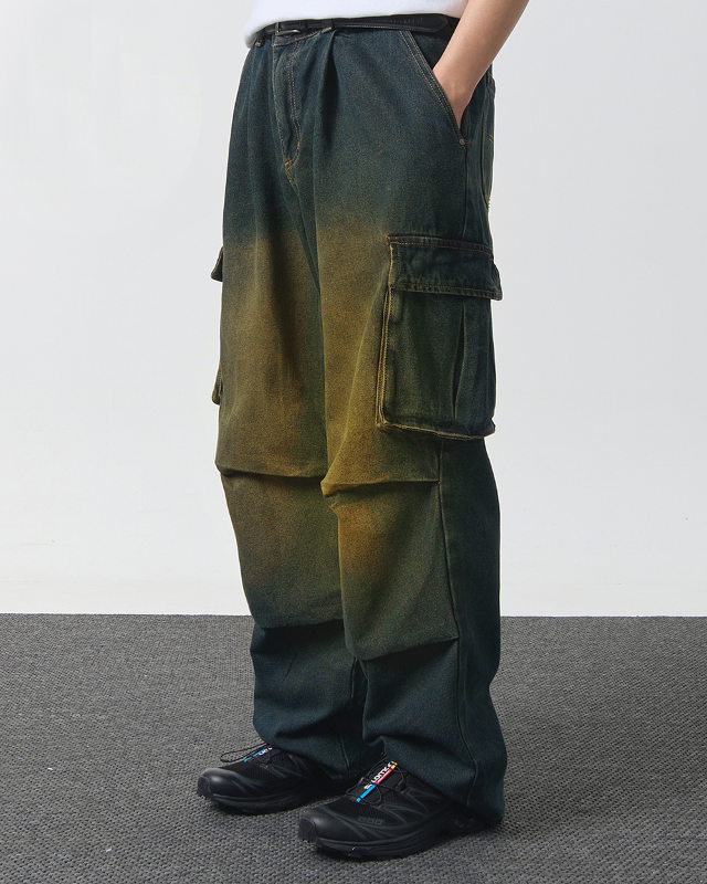 ONE-TUCK PARACHUTE CARGO DENIM PANTS_YELLOW WASHING