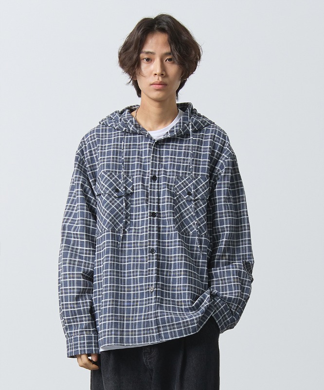 (VLAD) DOUBLE POCKET CHECK HOOD SHIRT_BLUE