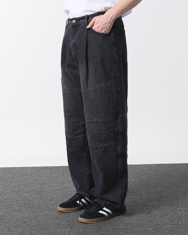 (VLAD) SEMI-WIDE WASHED BIKER DENIM PANTS_BLACK