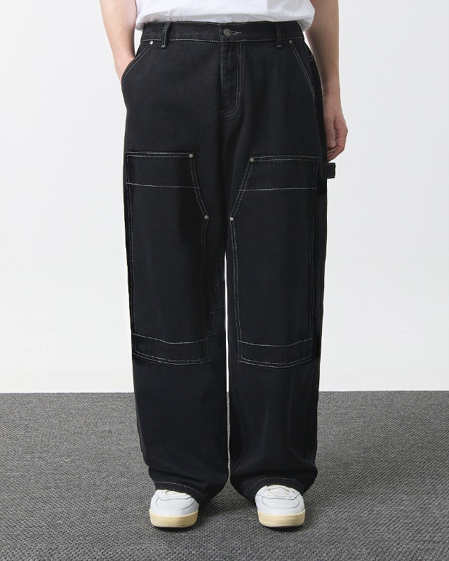 DOUBLE KNEE WORK DENIM PANTS_BLACK