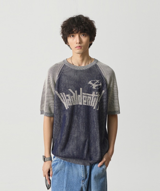 (VLAD) IDENTITY TWO TONE HALF KNIT_NAVY