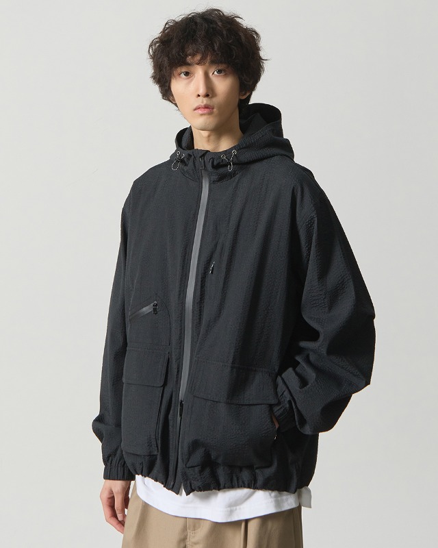 (ASI) 2WAY SEERSUCKER HOODIE WINDBREAKER_BLACK