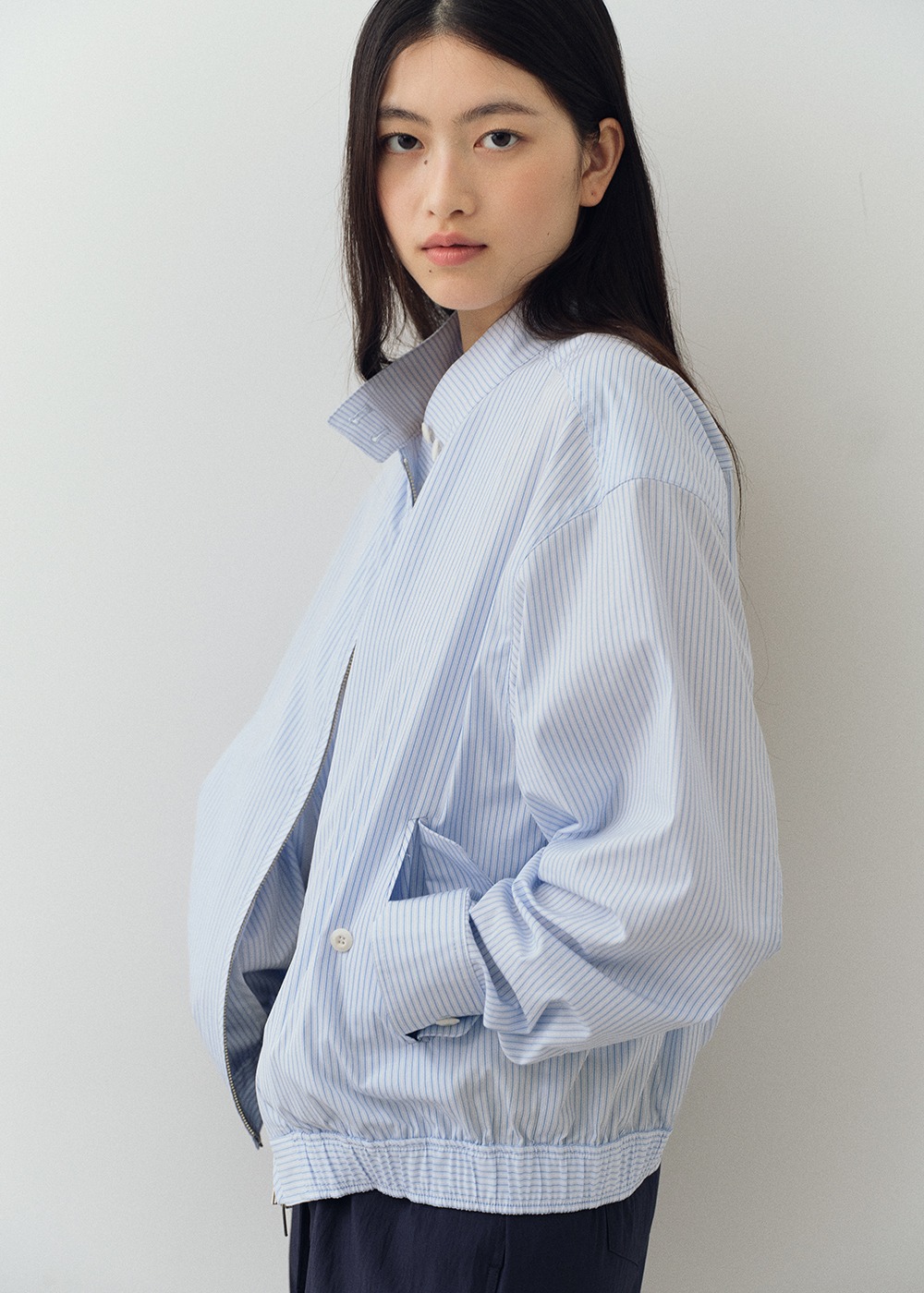 Summer Blouson Jacket - Stripe blue (Fabric by Japan)