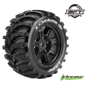 L-T3298B X-CYCLONE TRAXXAS X-MAXX용 MFT MONSTER TRUCK TIRE SPORT / BLACK RIM HEX 24MM / MOUNTED (반대분)