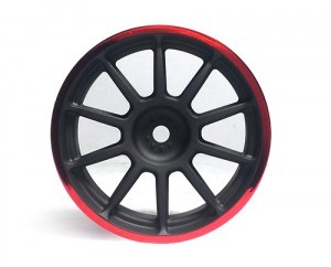 [타미야 한정판 휠] TA84247 MN 10-Spoke Blk&amp;Red Rim/±0 (4Pcs)