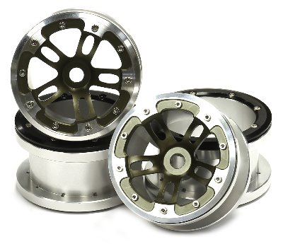 2.2휠 Billet Machined Alloy Dual 5 Beadlock Wheel (4) for Axial Wraith w/ 12mm Hex C24816GUN