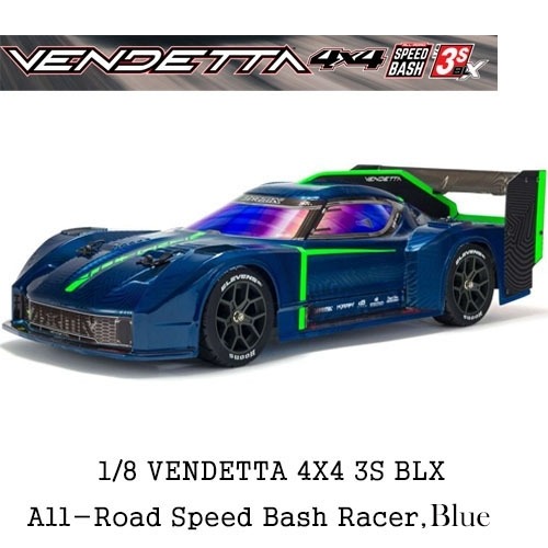 ARA4319V3T2 1/8 VENDETTA 4X4 3S BLX Brushless All-Road Speed Bash Racer, Blue