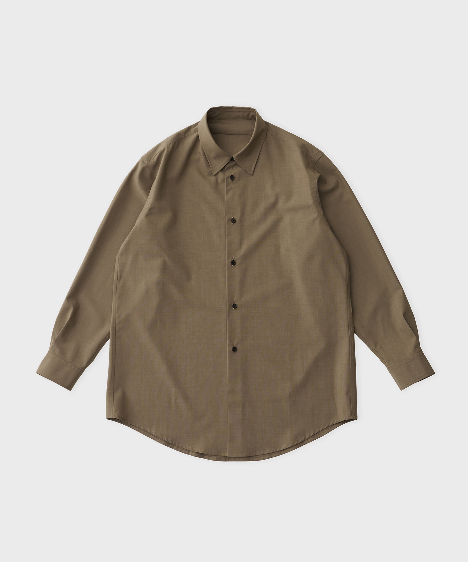 Regualr Collar Shirt Wool Polyester Typewriter (Grayish Khaki)