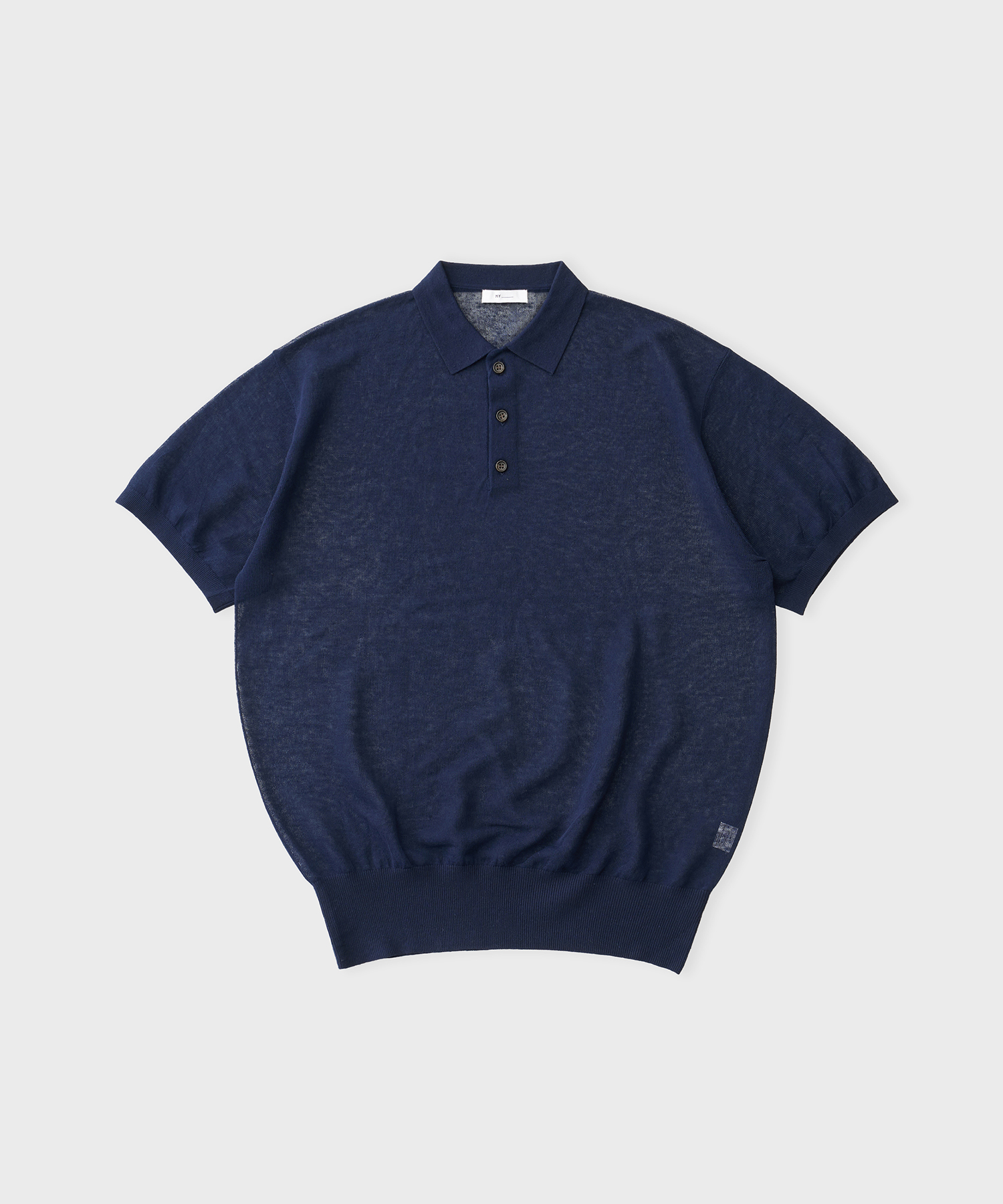 See-Through Short Sleeve Polo Knit (Navy)