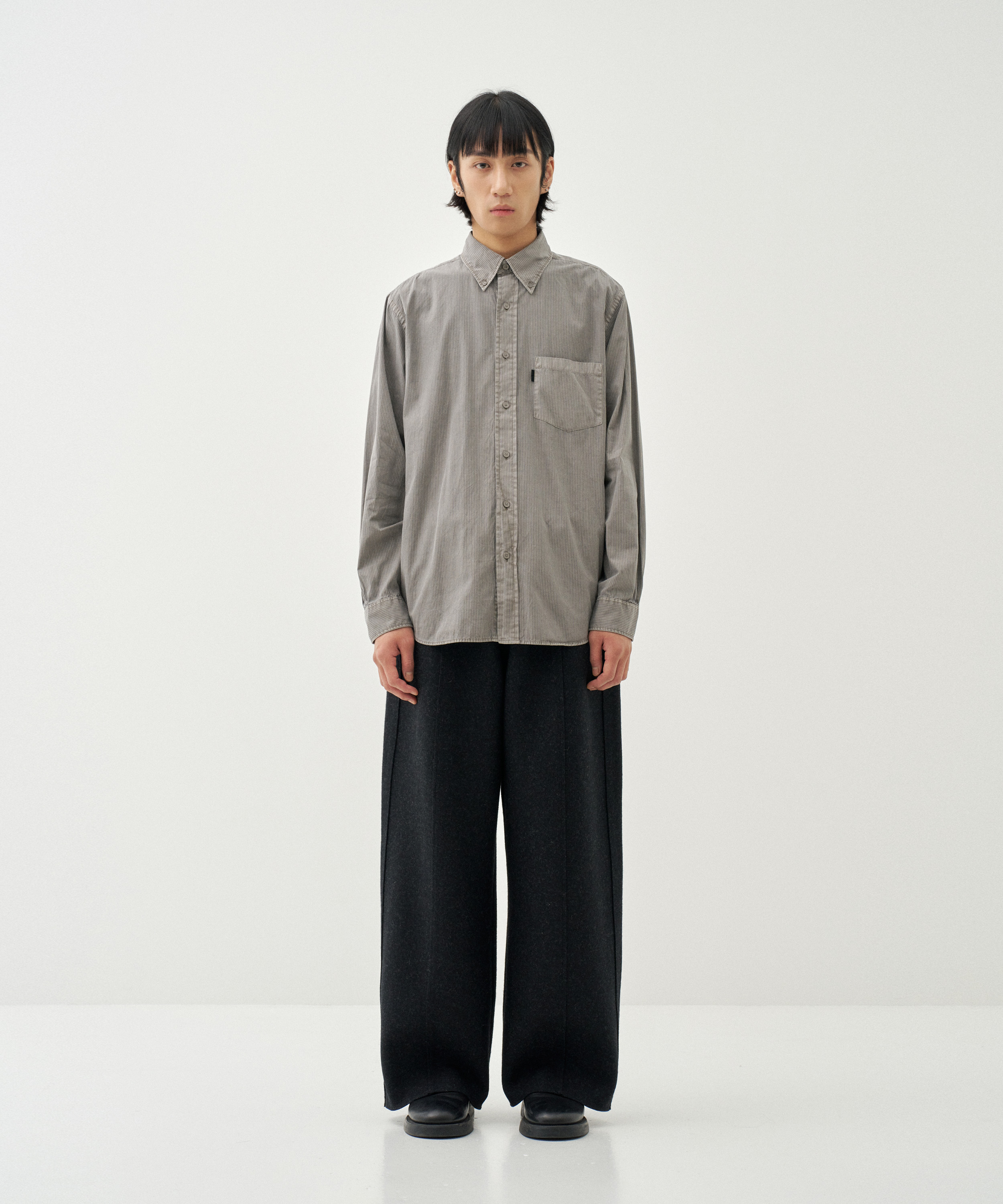 Button Down Shirt Garment Dye (Grey Stripe)