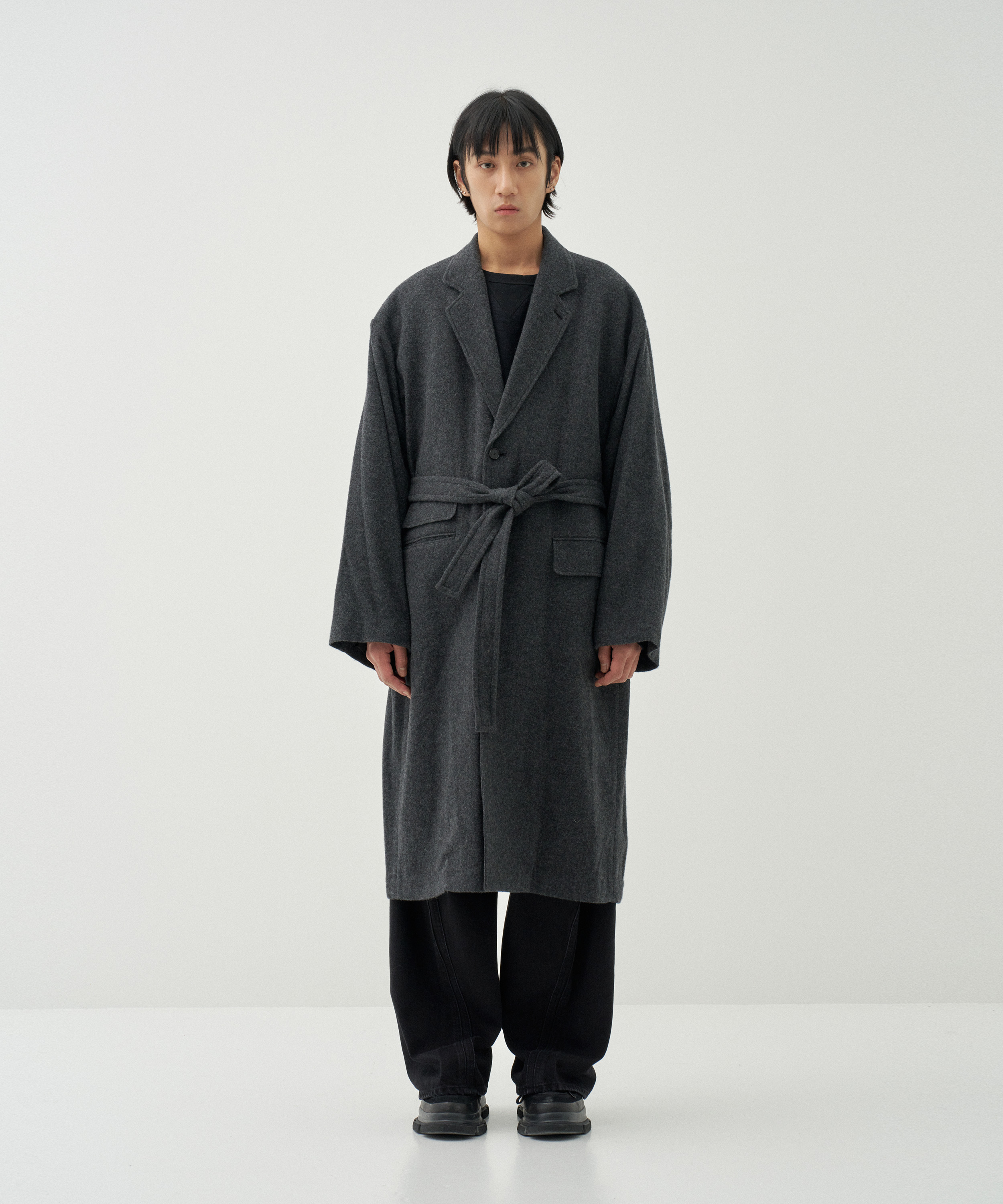 Wool Cashmere Long Coat (Charcoal Gray)