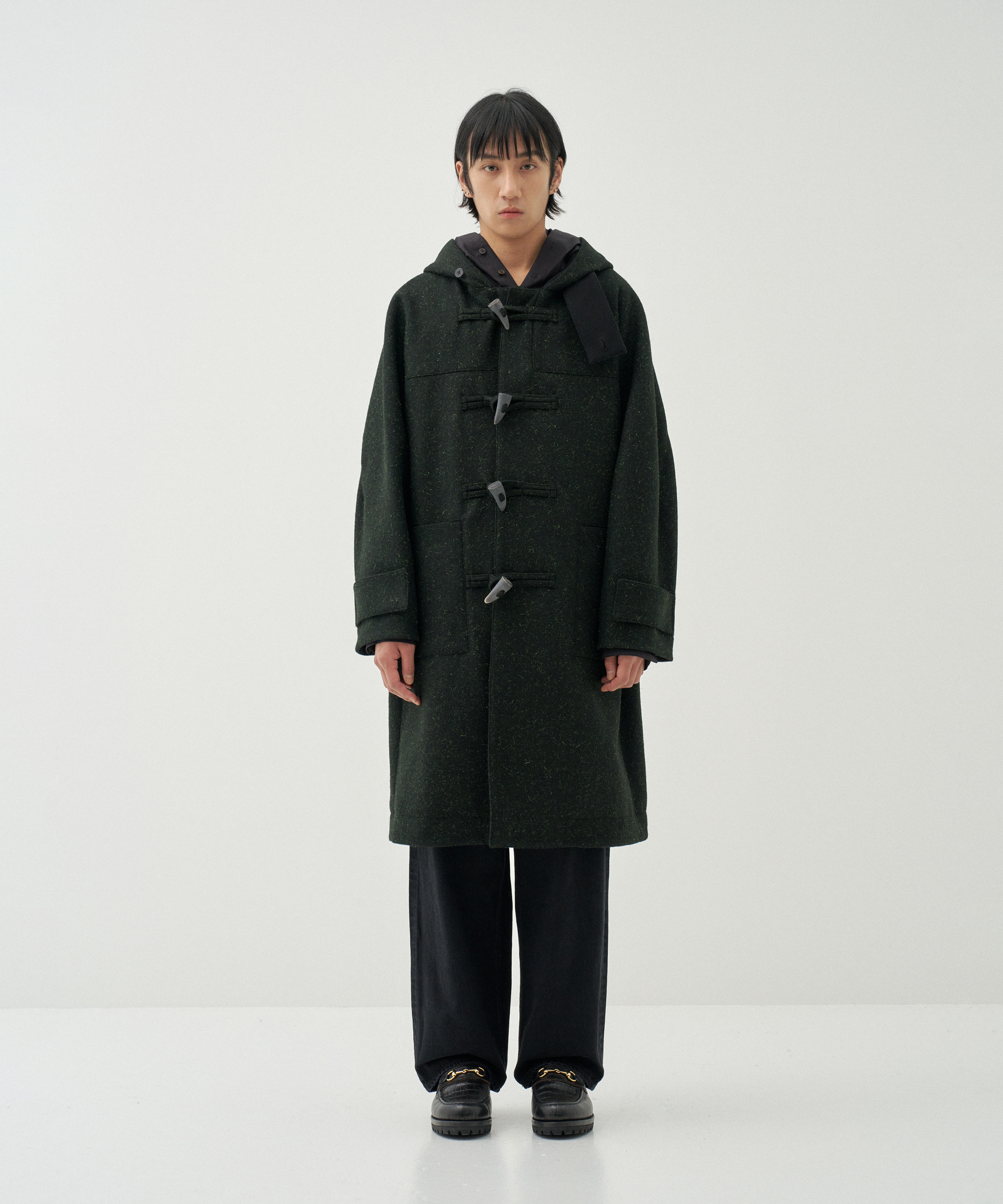 Yoke Sleeve Overcoat With Hood (Forest Green)