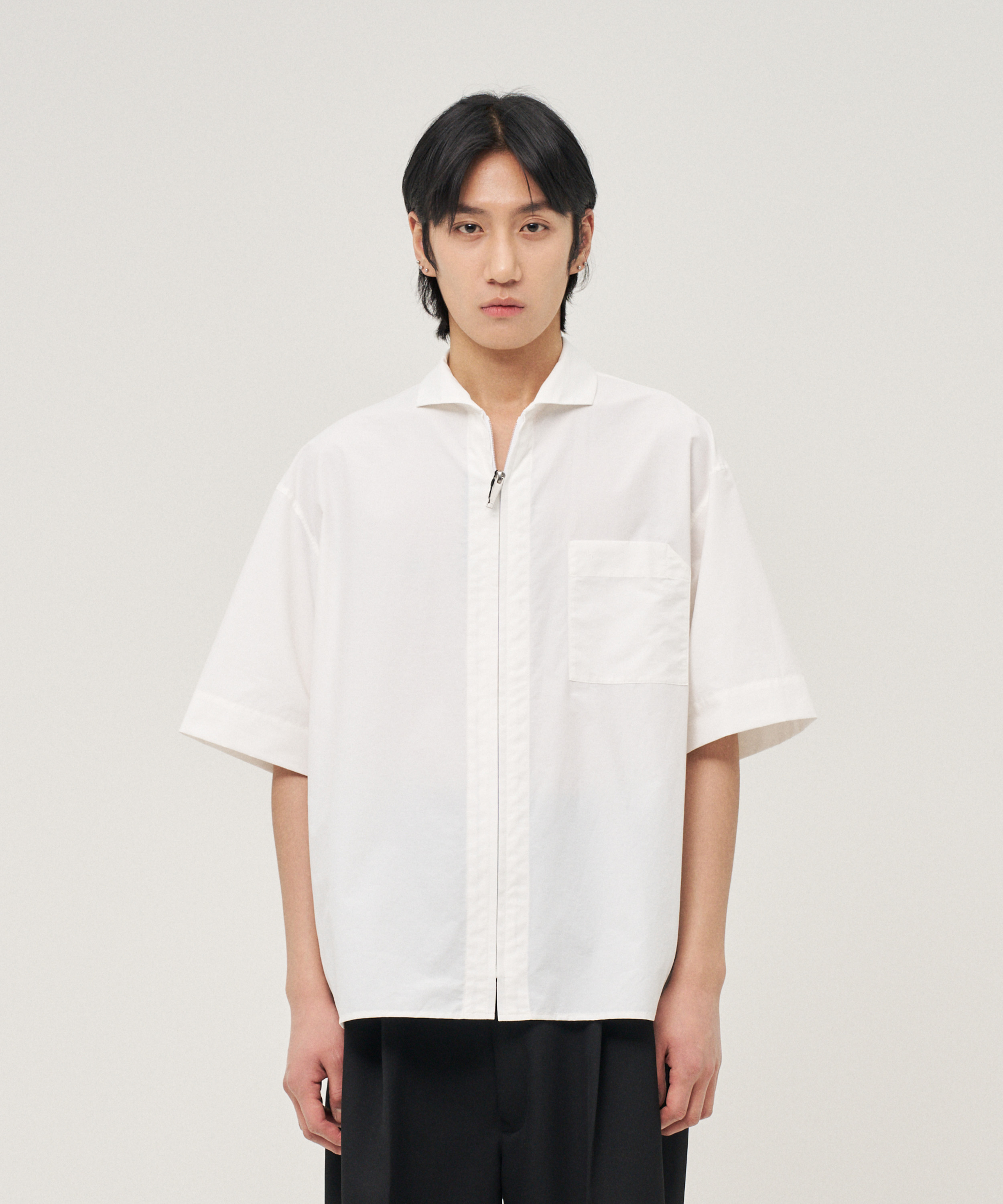 Midsize S/S Zip Shirt (White)