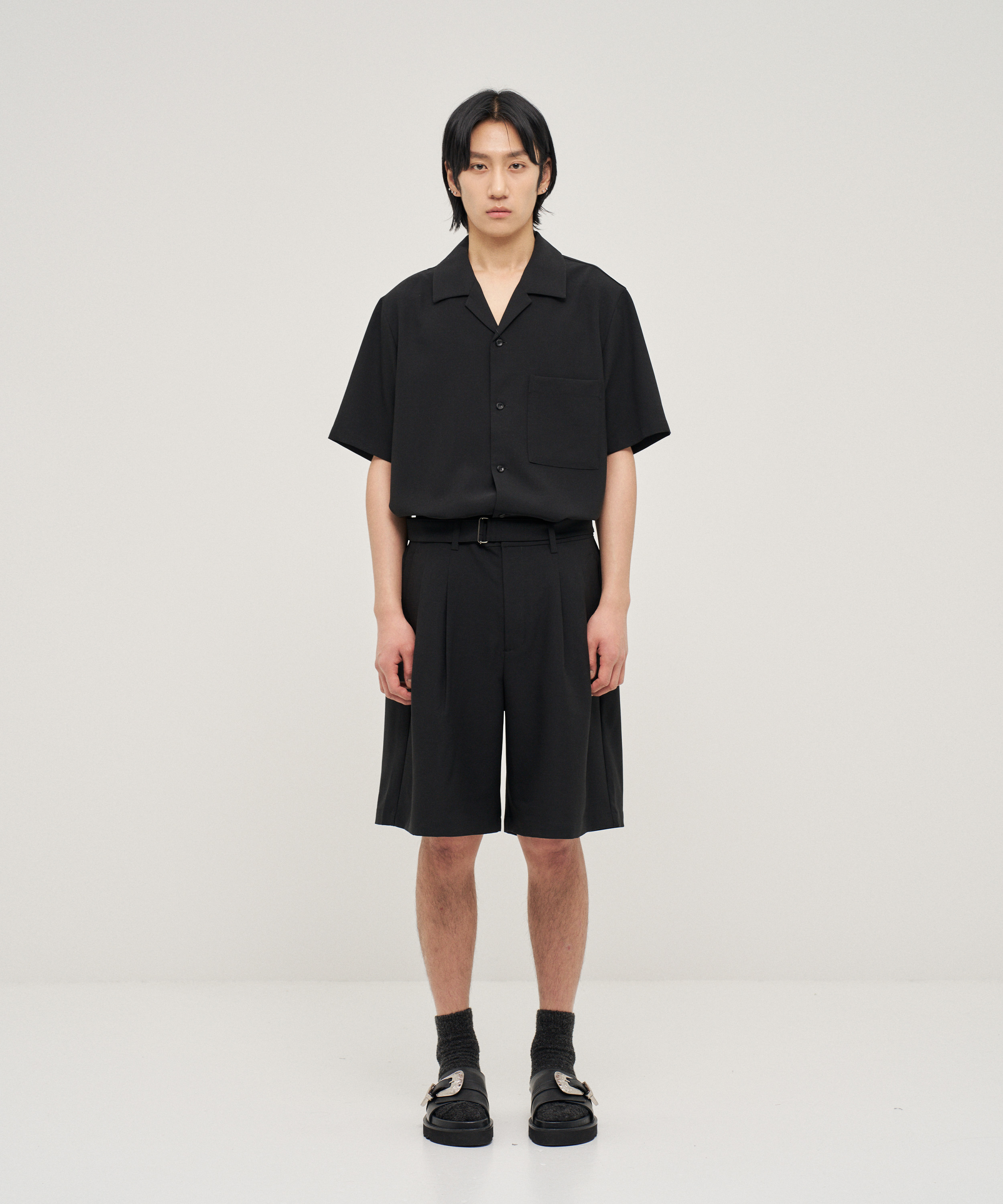 PE Compact Twill Belted Shorts (Black)