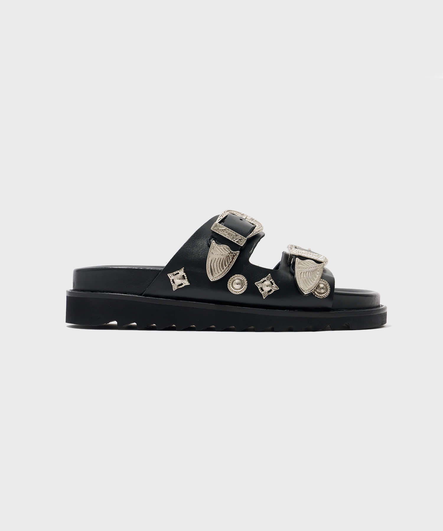 (w) Buckle Sandals (Black Leather)