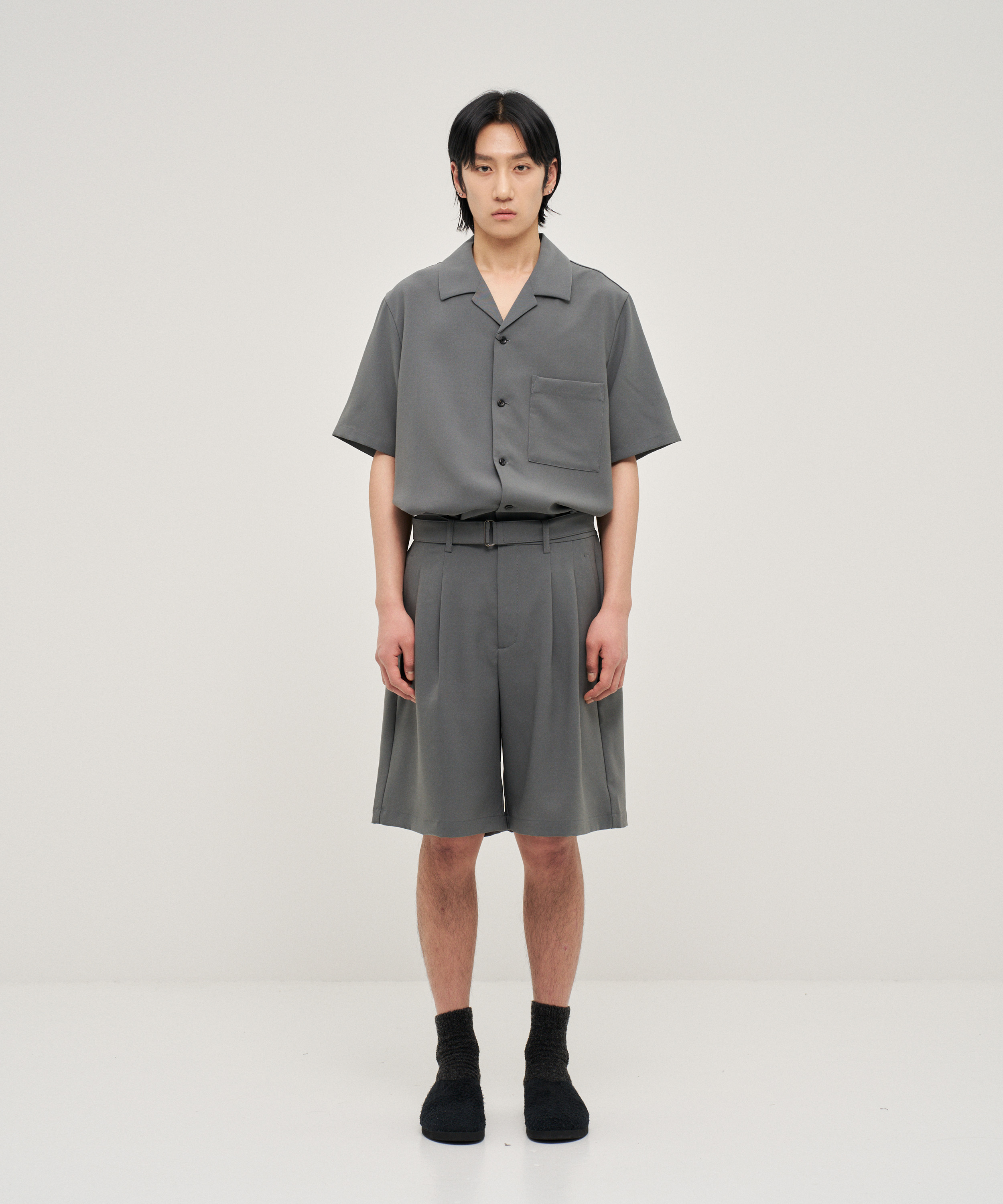 PE Compact Twill Belted Shorts (Grey)