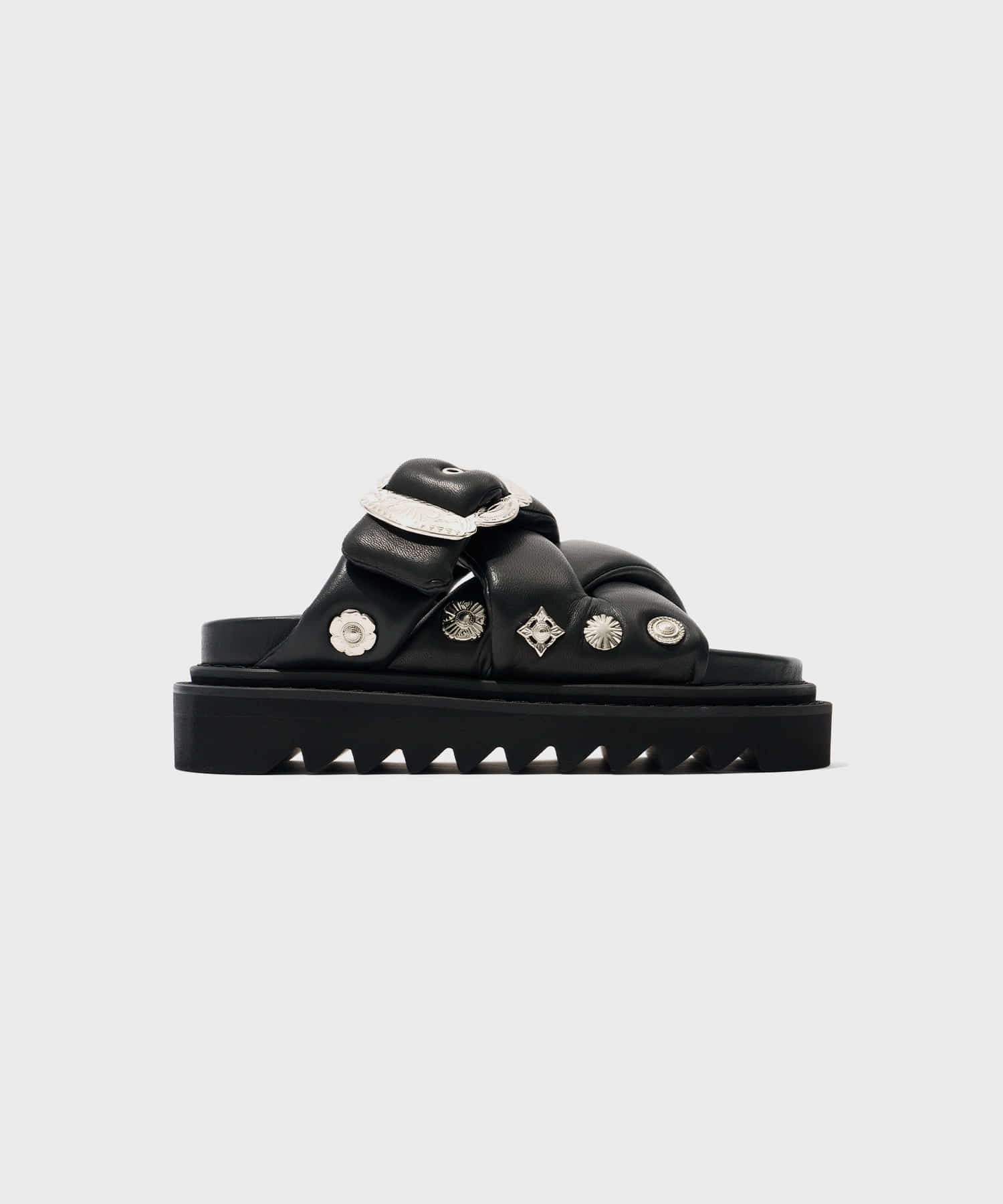 Stud Platform Sandals (Black Soft Leather)