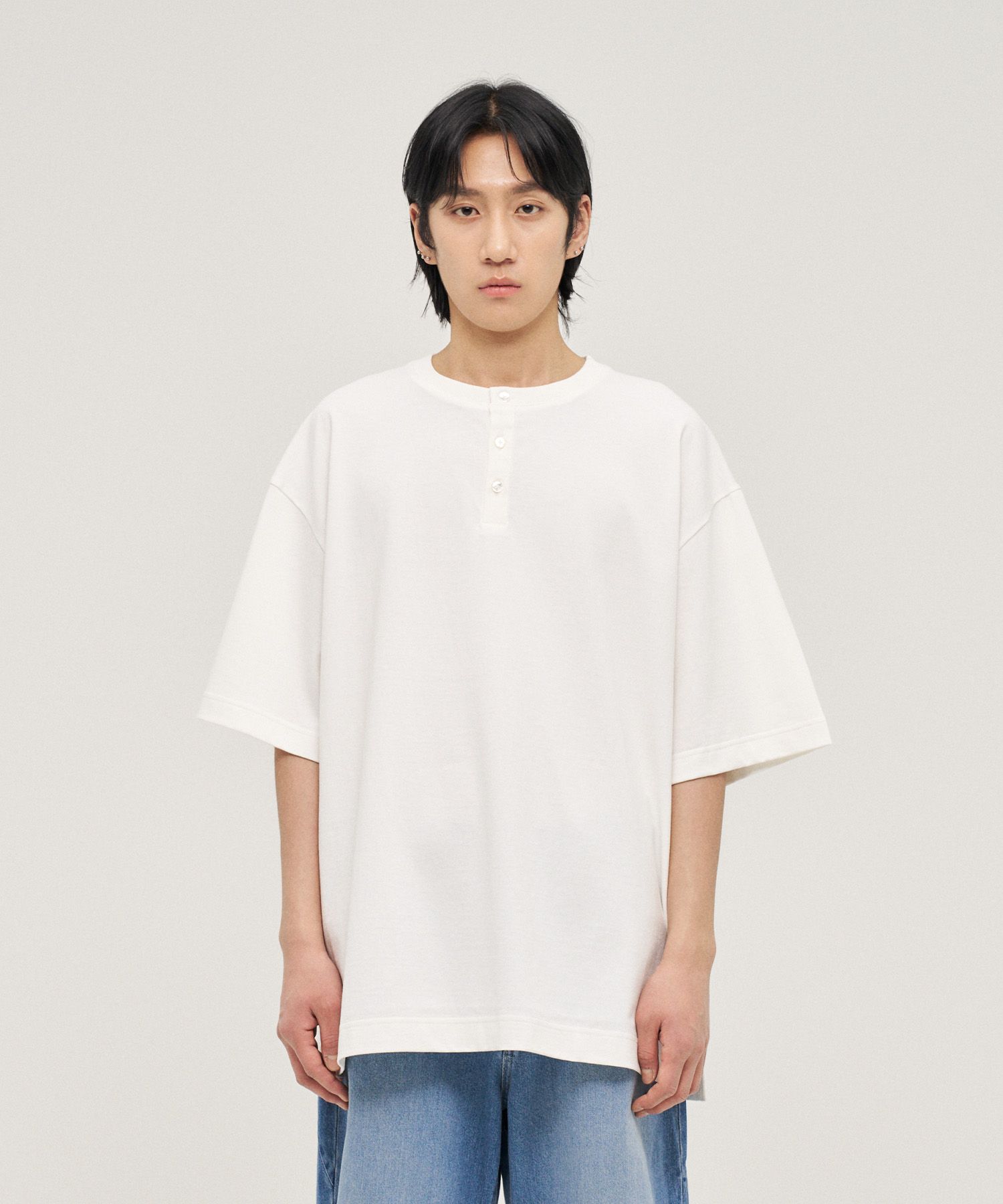 22G Air Spinning Henley SS Tee (White)